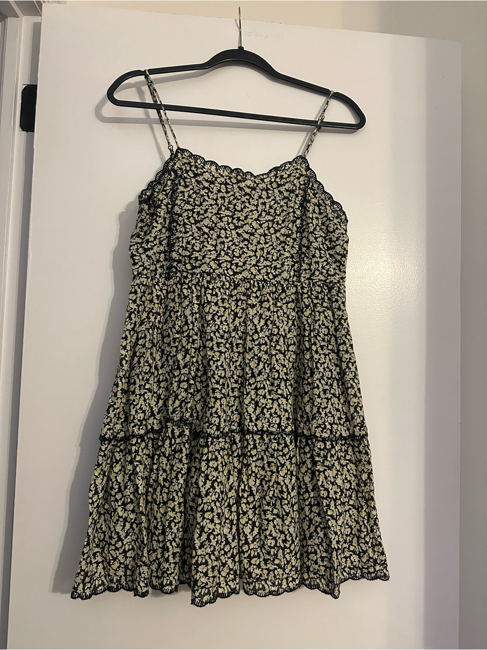 Urban Outfitters Floral Tiered Spaghetti Strap Dress in Black and Yellow